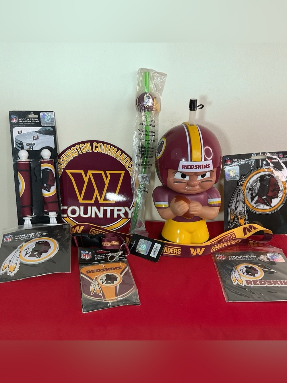 Washington Redskins Commanders NFL Memorabilia Lot Big Sip Flags Emblems Lanyard